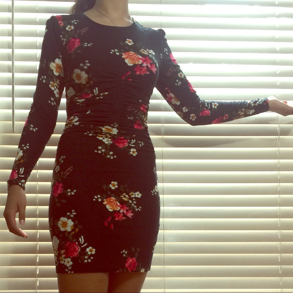 Black fitted floral dress
